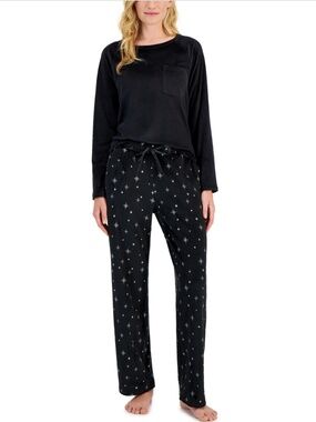 Charter Club Women's Printed Velour Pajamas Top only Black